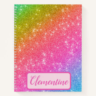 Personalized Rainbow Starry Glitter Sketchbook Notebook
