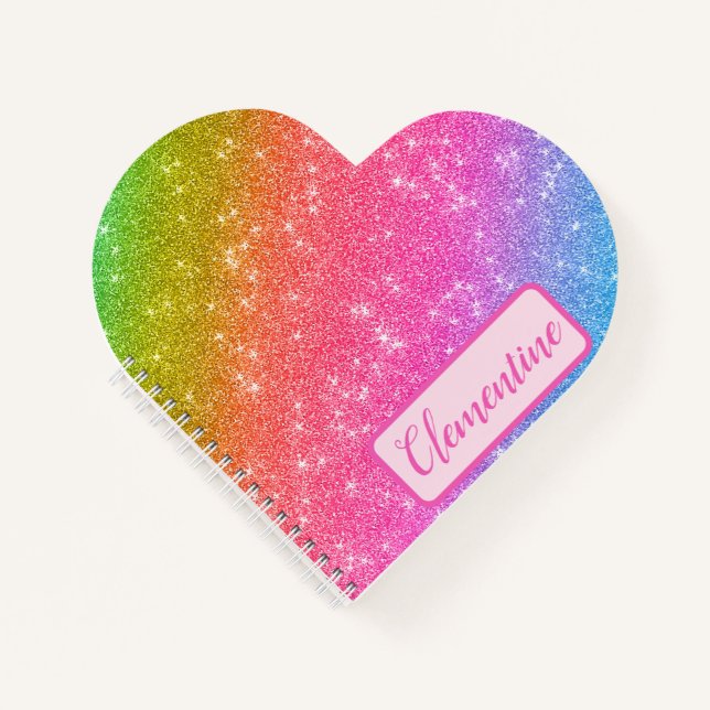 Personalized Rainbow Starry Heart Sketchbook Noteb Notebook (Front)