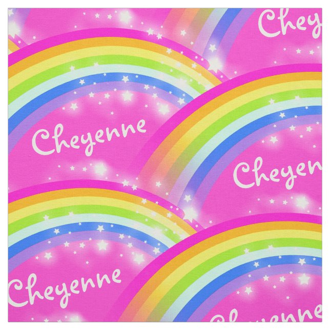 Personalized rainbow stars pink repeat pattern fabric (Swatch)