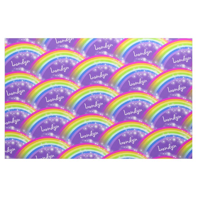 Personalized rainbow stars purple repeat pattern fabric (Fat Quarter)