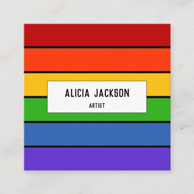 Personalized | Rainbow Stripe Square Business Card (Front)