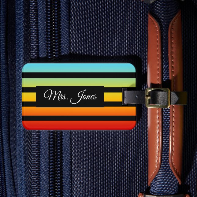 Personalized Rainbow Striped Luggage Tag (Front Insitu 4)