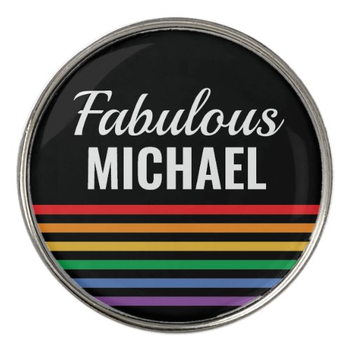 Personalized Rainbow Stripes Black LGBT Custom Golf Ball Marker