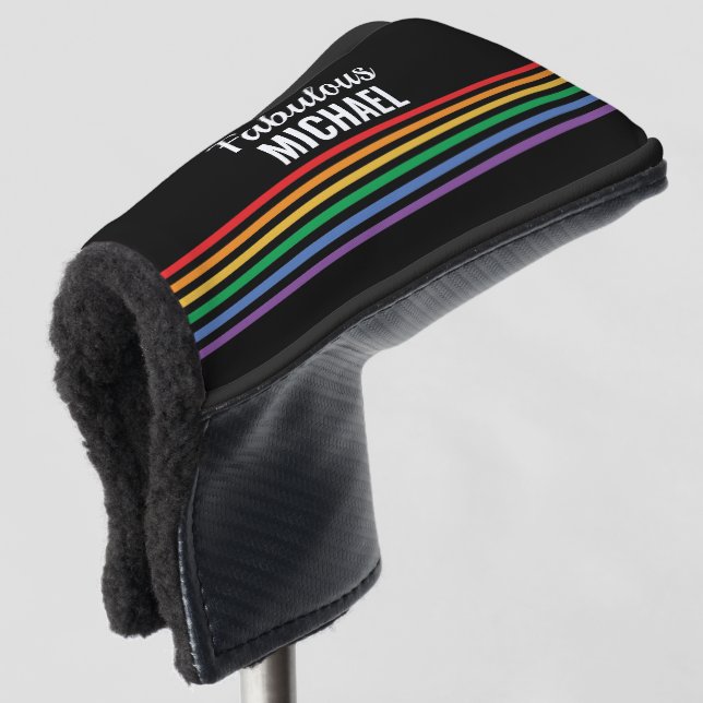 Personalized Rainbow Stripes Black LGBT Custom Golf Head Cover (3/4 Front)