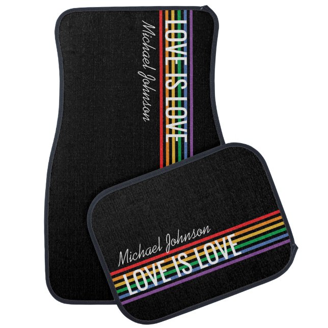 Personalized Rainbow Stripes Custom Gay Pride Car Floor Mat (Set)