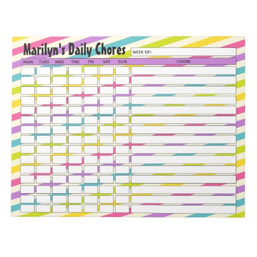 Personalized Rainbow Stripes Daily Chores Chart Notepad