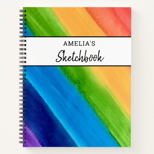 Personalized Rainbow Stripes Sketchbook Notebook