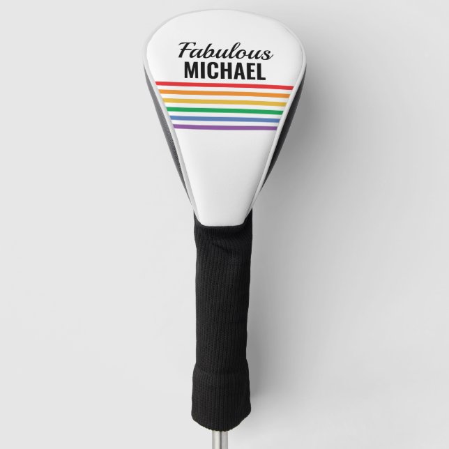 Personalized Rainbow Stripes White LGBT Custom Golf Head Cover (Front)