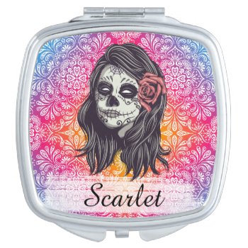 Personalized Rainbow Sugar Skull  Los Muertos Vanity Mirror by hkimbrell at Zazzle