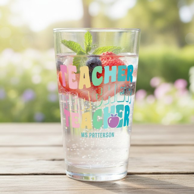 Personalized Rainbow Teacher Name Gift Glass (Creator Uploaded)