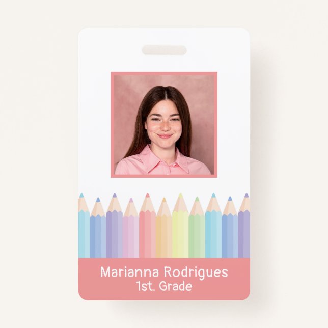 Personalized Rainbow Teacher Name Photo ID Badge (Front)