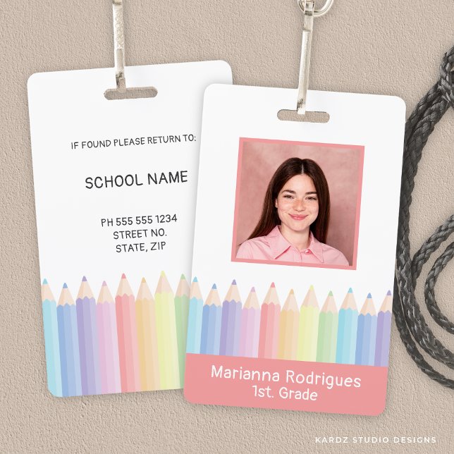 Personalized Rainbow Teacher Name Photo ID Badge (Front and back of ID shown. Personalize with your photo and information. Choose attachment type.)