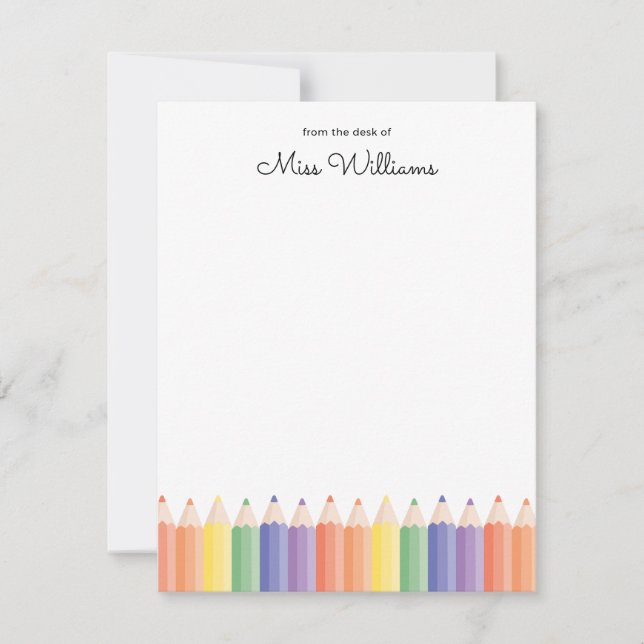 Personalized Rainbow Teacher Note Card (Front)