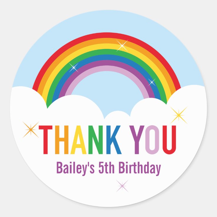 Personalized Rainbow Thank You Round Sticker | Zazzle