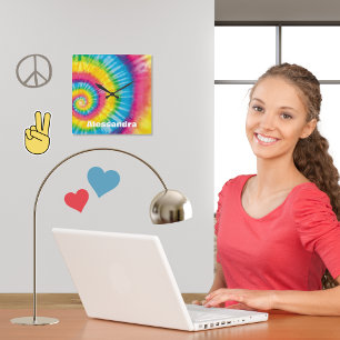 Personalized Rainbow Tie-Dye 60s Hippie Vibe Square Wall Clock