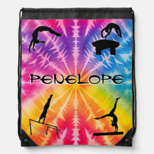 Personalized Rainbow Tie-Dye Gymnastics Gift Girl Drawstring Bag