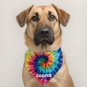 Personalized Rainbow Tie Dye Pet Bandana Collar