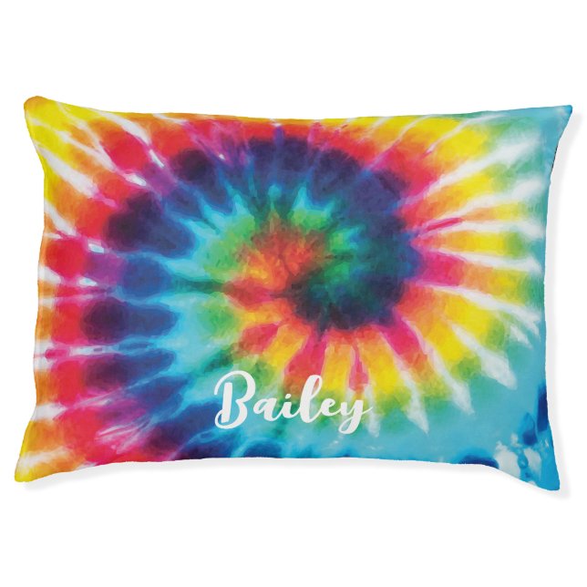 Personalized Rainbow Tie Dye Pet Bed (Front)