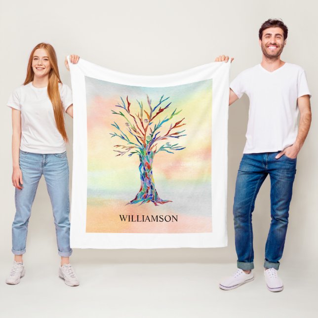Personalized Rainbow Tree  Fleece Blanket (In Situ)