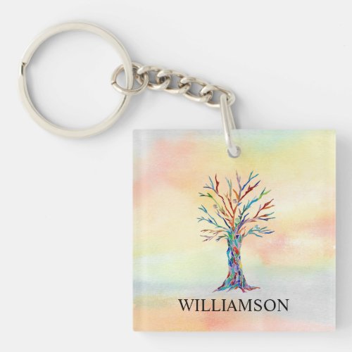 Personalized Rainbow Tree Keychain