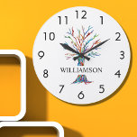 Personalized Rainbow Tree  Large Clock<br><div class="desc">This stylish and modern Wall Clock is decorated with a colorful mosaic family tree.
Easily customizable with your name.
Because we create our own artwork you won't find this exact image from other designers.
Original Mosaic © Michele Davies.</div>