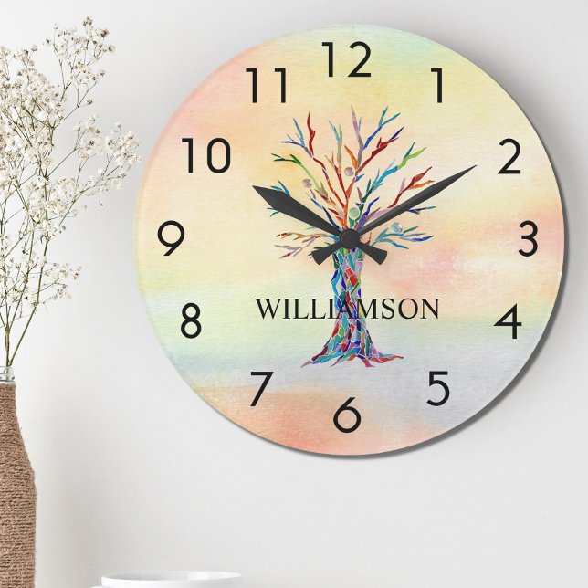 Personalized Rainbow Tree Large Clock (Creator Uploaded)