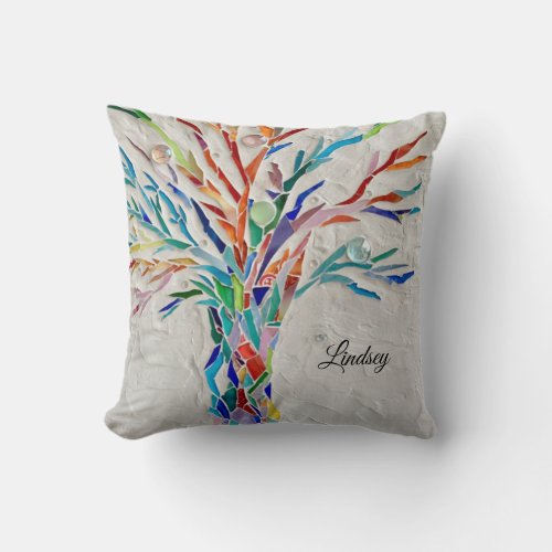 Personalized Rainbow Tree  Throw Pillow