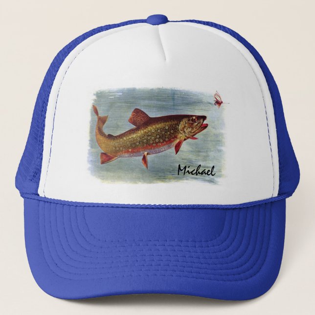Personalized Rainbow Trout Chasing a Fly Lure Trucker Hat (Front)