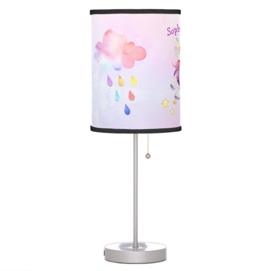 Personalized Rainbow Unicorn Baby Girl Nursery Table Lamp (Left)