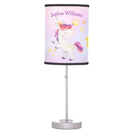 Personalized Rainbow Unicorn Baby Girl Nursery Table Lamp (Front)
