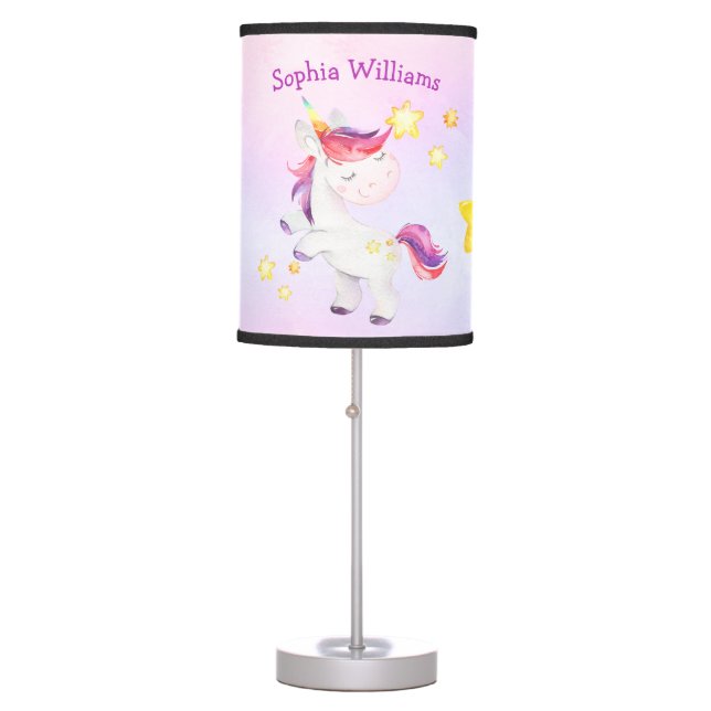 Personalized Rainbow Unicorn Baby Girl Nursery Table Lamp (Front)