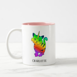 Personalized Rainbow Unicorn Cat Lover Name Two-Tone Coffee Mug