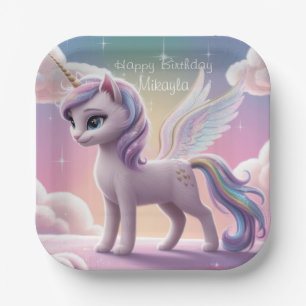 Personalized Rainbow Unicorn Cat Paper Plates