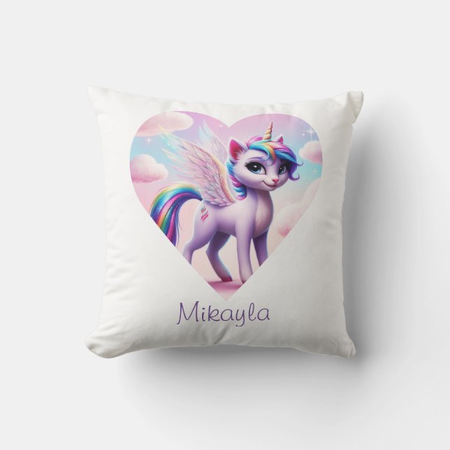Personalized Rainbow Unicorn Cat Throw Pillow (Front)