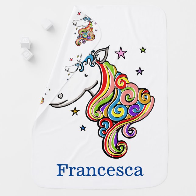 Personalized Rainbow Unicorn Heart Baby Blanket (In Situ)