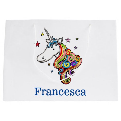 Personalized Rainbow Unicorn Heart Large Gift Bag