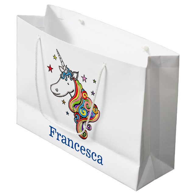 Personalized Rainbow Unicorn Heart Large Gift Bag (Front Angled)