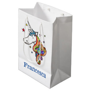 Personalized Rainbow Unicorn Heart Medium Gift Bag