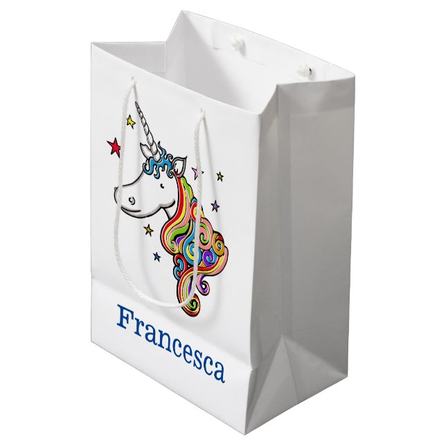 Personalized Rainbow Unicorn Heart Medium Gift Bag (Front Angled)