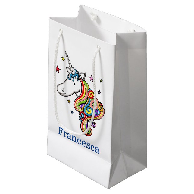 Personalized Rainbow Unicorn Heart Small Gift Bag (Front Angled)