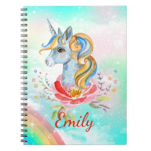 Personalized Rainbow Unicorn Kids Notebook 