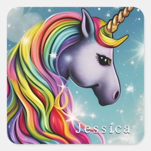 Personalized Rainbow Unicorn Name Square Sticker