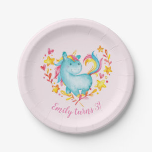 Personalized rainbow unicorn party plates