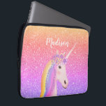 Personalized Rainbow Unicorn Pink Glitter Laptop S Sleeve<br><div class="desc">Personalized Rainbow Unicorn Pink Glitter Laptop Sleeve makes a cute gift idea for a unicorn lover. It is designed with a rainbow faux glitter background. A pretty white unicorn face is on the center and she has pastel rainbow hair and flowers on top of her head. Personalized with name in...</div>