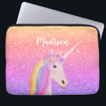 Personalized Rainbow Unicorn Pink Glitter Laptop Sleeve<br><div class="desc">Personalized Rainbow Unicorn Pink Glitter Laptop Sleeve makes a cute gift idea for a unicorn lover. It is designed with a rainbow faux glitter background. A pretty white unicorn face is on the center and she has pastel rainbow hair and flowers on top of her head. Personalized with name in...</div>