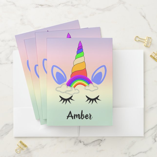 Personalized Rainbow Unicorn Pocket Folder (In Situ)