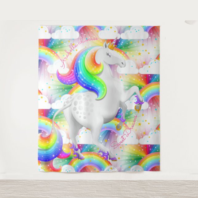 Personalized Rainbow Unicorn Princess Tapestry (Front)