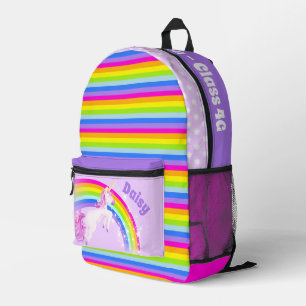 Personalized rainbow unicorn purple pink kids printed backpack