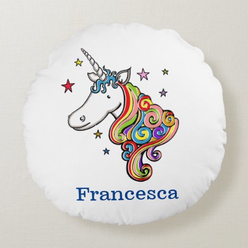 Personalized Rainbow Unicorn Round Cushion