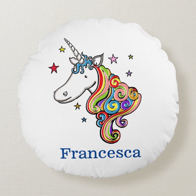 Personalized Rainbow Unicorn Round Cushion (Front)
